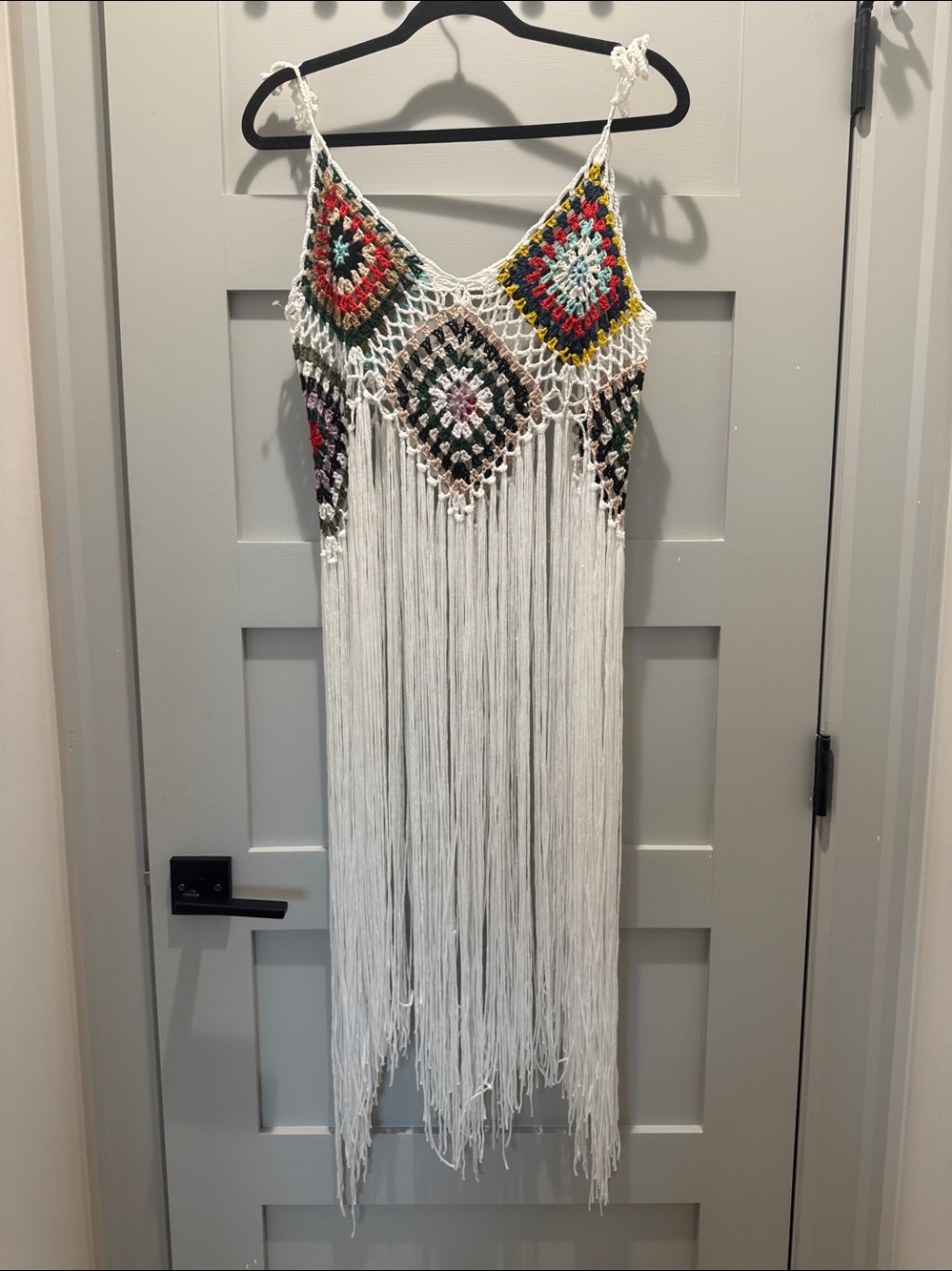 SHEIN White Crochet Fringe Boho Crop Top with Multicolor Accents